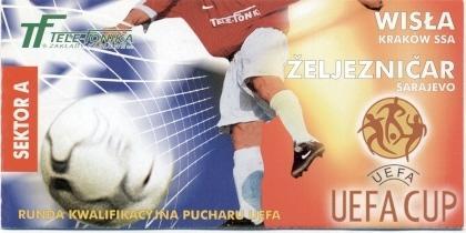 білет Wisla Krakow Poland/Польща-FK Zeljeznicar Bosnia/Боснія 2000 match ticket