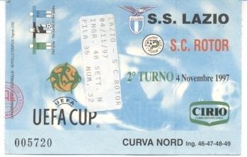 билет Лаціо/SS Lazio Italy/Італія-Ротор Волг./Rotor Rus./Рос. 1997 match ticket