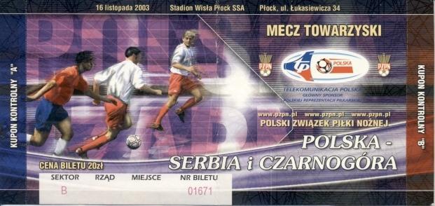 білет зб.Польща-Сербія іЧ.2003b МТМ/Poland-Serbia Monteneg.friendly match ticket