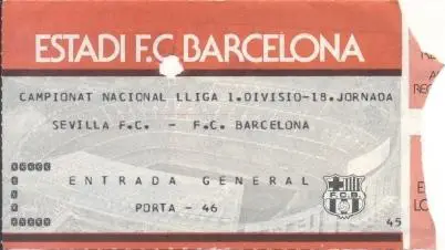 білет Іспанія Campeonato Espana FC Barcelona-Sevilla 198.. entrada match ticket