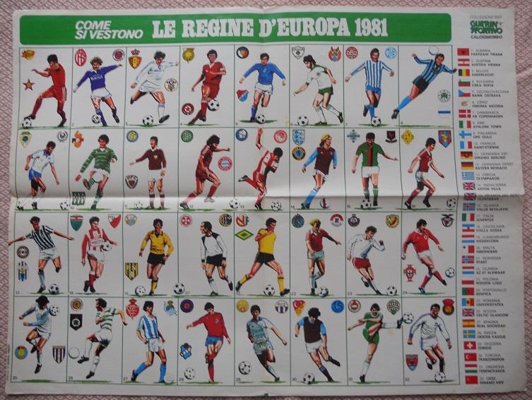 постер А2 футбол Європа чемпіони-форма,кольори 1981/football teams colors poster