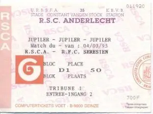 білет Бельгія Belgium League 1995 RSC Anderlecht-RFC Seresien match ticket