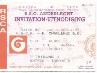 білет Бельгія Belgium League 1994 RSC Anderlecht-R.Charleroi SC match ticket
