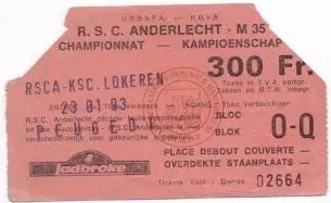 білет Бельгія Belgium League 1993 RSC Anderlecht-KSC Lokeren match ticket