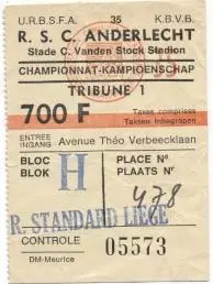 білет Бельгія Belgium League 19?? RSC Anderlecht-R.Standard Liege match ticket