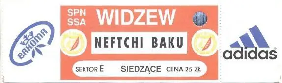 білет Widzew Poland/Польща-Нефтчи Баку/Neftchi Azerbaij./Азерб.1997 match ticket