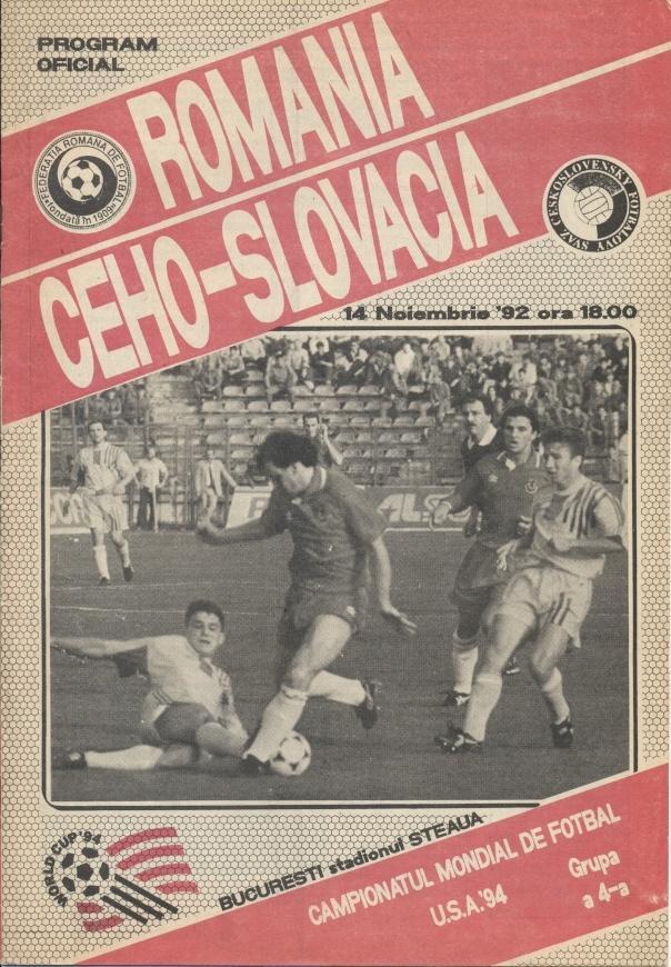 прог.зб.Румунія-Чехослов. 1992 відб.ЧС-1994/Romania-Czechoslovakia match program