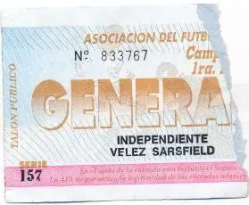 білет Аргентина Campeonato Argentina Independ.-Velez S.1995 entrada match ticket