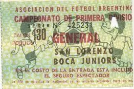 білет Аргент. Campeonato Argentina San Lorenzo-Boca Juniors entrada match ticket
