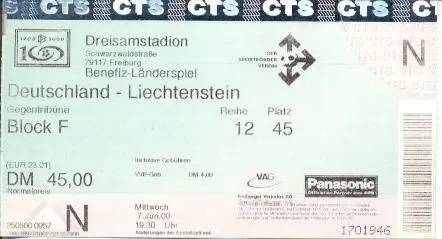 білет зб.Німеччина-Ліхтеншт.2000 МТМ/Germany-Liechtenstein friendly match ticket