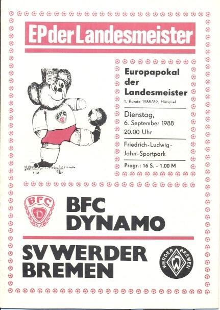 прог.Dynamo Berlin GDR/НДР-Werder Bremen Germany/Німеччина 1988a match programme