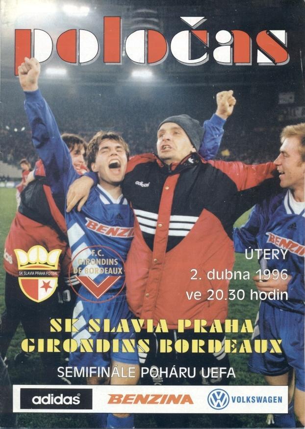 прог.Slavia Prague Czech/Чех.-Girondins Bordeaux France/Франц.1996 match program