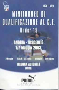 білет зб. Італія-Латвія 2003 молодіжні /Italy - Latvia U19 football match ticket