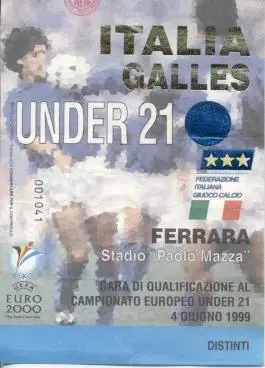білет зб. Італія-Уельс 1999 молодіжні / Italy-Wales U21 football match ticket