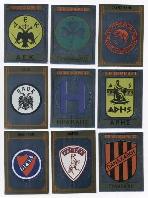 наклейки блиск.9 штук кращі клуби-Греція /Greece football clubs 9 logos stickers
