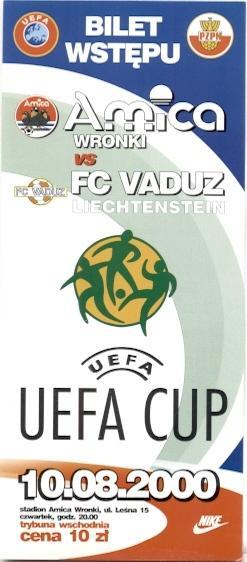 білет Аміка/Amica Poland/Польща-Вадуц/FC Vaduz Liechtenst/Ліхт.2000 match ticket