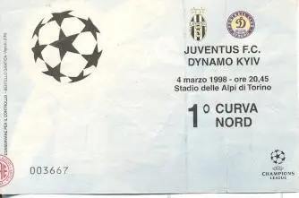 білет Ювентус/FC Juventus,Italy/Італ.-Динамо Київ/Dynamo Kyiv 1998b match ticket