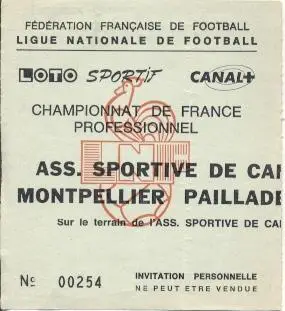 білет Франц.Championnat France AS Cannes-Montpellier P.1970s billet match ticket