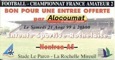 білет Франц.Championnat France ES Rochelaise-Nontron AS 1999 billet match ticket