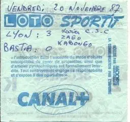 білет Франція Championnat France Ol.Lyonnais-SC Bastia 1987 billet match ticket 1