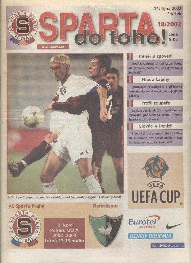 прог.Спарта/Sparta Prague Czech/Чехія-Denizli SK Turkey/Туреч.2002 match program