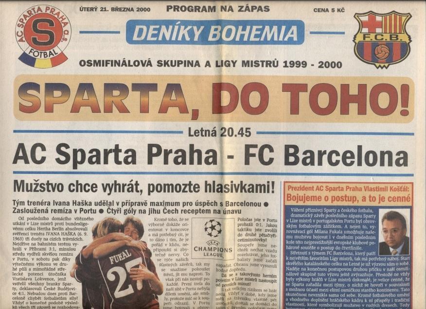 прог.Sparta Prague Czech/Чехія-Барса/FC Barcelona Spain/Іспан.2000 match program