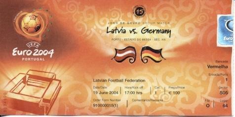 білет Євро-2004 зб.Латвія-Німеччина/Euro-04 Latvia-Germany football match ticket