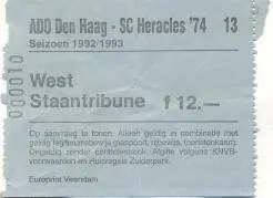 білет Нідерланди Netherlands Eerste divisie 1992-93 ADO-Heracles'74 match ticket