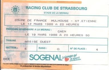 білет Франція Coupe de France Mulhouse-AS St.Etienne 1988 billet match ticket