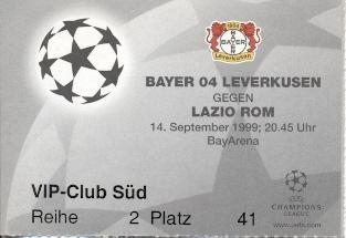 білет Баєр/Bayer 04 Germany/Німеч.-Лаціо/SS Lazio Italy/Італія 1999 match ticket