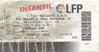 білет Іспанія Campeonato Espana Mallorca-Real Zaragoza 1997 entrada match ticket