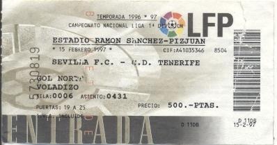 білет Іспанія Campeonato Espana Sevilla FC-CD Tenerife 1997 entrada match ticket