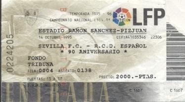 білет Іспанія Campeonato Espana Sevilla FC-RCD Espanol 1995 entrada match ticket