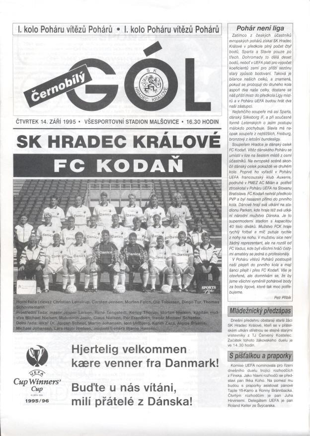 прог.Hradec Kralove Czechia/Чехія-FC Kopenhagen Denmark/Данія 1995 match program