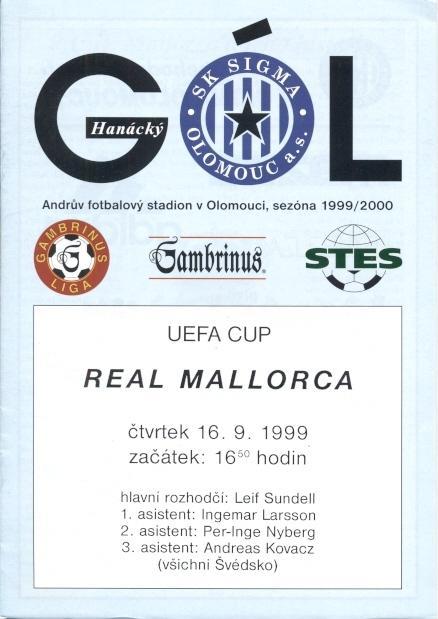 прог. Sigma Olomouc Czechia/Чехія-Real Mallorca Spain/Іспанія 1999 match program