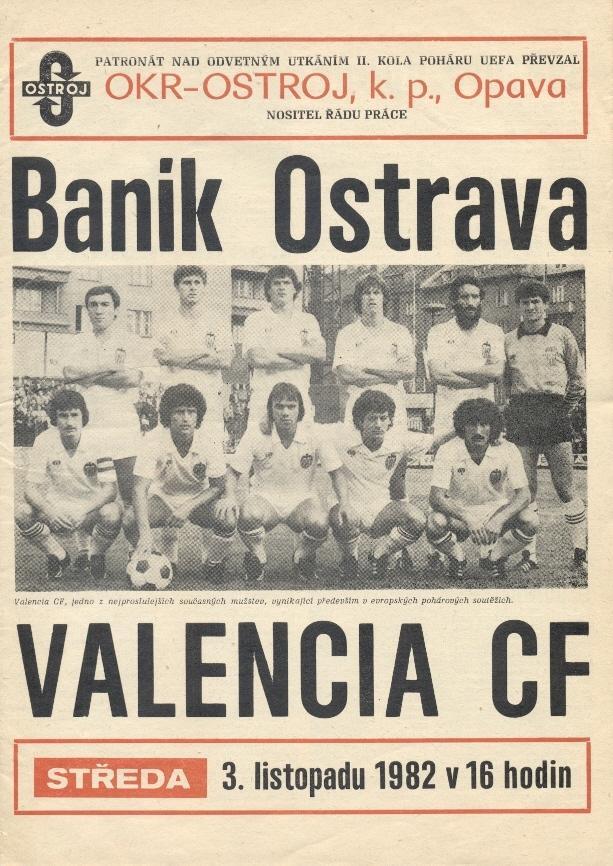 прог. Banik Ostrava Czechia/Чехія-Valencia CF Spain/Іспанія 1982 match programme