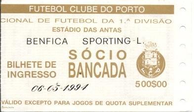 білет Португал.Campeonato Portugal SL Benfica-Sporting 1994 bilhete match ticket