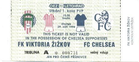 білет Viktoria Zizkov Czech/Чех.-Челсі/Chelsea FC England/Англ.1994 match ticket