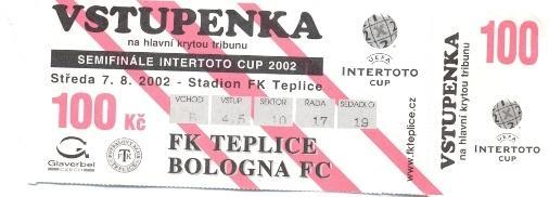 білет FK Teplice Czechia/Чехія-Болонья/Bologna FC Italy/Італія 2002 match ticket