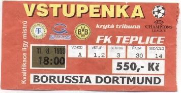 білет FK Teplice Czechia/Чехія-Borussia Dortmund Germany/Німеч.1999 match ticket