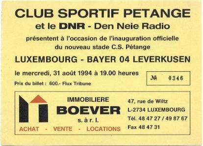 білет зб.Люксем/Luxembourg-Баєр/Bayer Leverkusen Germany/Німеч.1994 match ticket