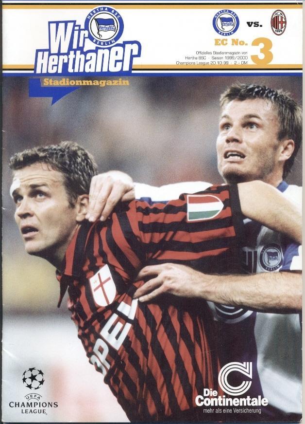 прог.Герта/BSC Hertha Germany/Німеч-Мілан/AC Milan Italy/Італ.1999 match program