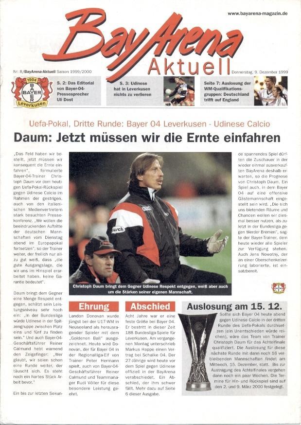 прог.Баєр/Bayer 04 Germany/Німеч.-Udinese Calcio Italy/Італія 1999 match program