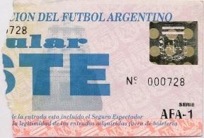 білет зб. Аргентина-Данія 1996 молодіжні/ Argentina-Denmark U23 match ticket