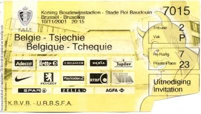 білет зб.Бельгія-Чехія 2001 МТМ / Belgium-Czechia friendly football match ticket