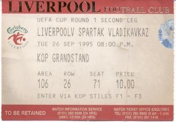 білет Ліверпуль/Liverpool Engl/Англ-Спартак Влад./Vladikav.Rus.2000 match ticket