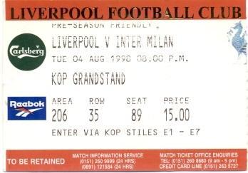 білет Liverpool FC England/Англія-Inter Italy/Італія 1998 friendly match ticket