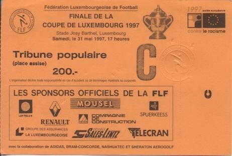 білет Люксембург, Кубок 1997 фінал / Luxembourg football Сup final match ticket