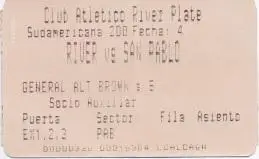 білет River Plate Argentina- Sao Paulo Brazil Sudamericana cup 200? match ticket