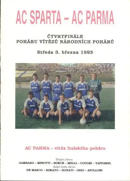 прог.Спарта/Sparta Prague Czechia/Чехія-AC Parma Italy/Італія 1993 match program